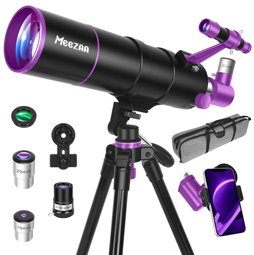 MEEZAA Telescopio para adultos de alta potencia, apertura de 90 mm, 550 mm, telescopios refractores profesionales portátiles para niños y principiantes de astronomía con trípode, adaptador de teléfono