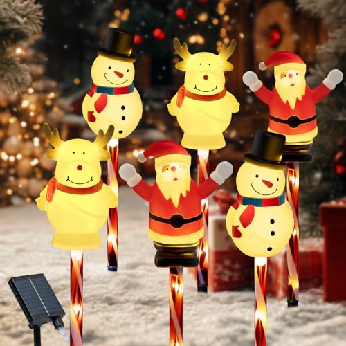 FWLWTWSS 6Pcs Christmas Solar Lights，Outdoor Waterproof Pathway Lights, Outdoor Xmas Decorations, Solar Powered LED Garden Lights for Yard & Patio