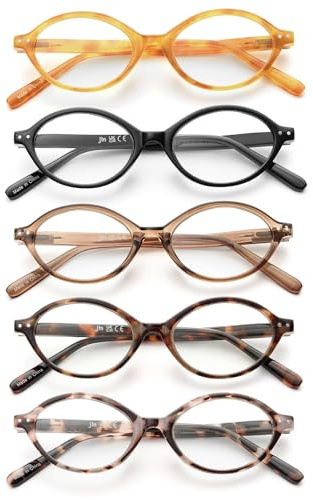 JM Paquete de 5 Gafas de lectura ovaladas para mujer, modernas gafas de lectura para computadora con bloqueo de luz azul y bisagras de resorte