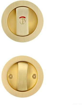 Besttoolifes Cerradura de puerta corredera compacta, con indicador integrado, pestillo de privacidad de baño de un solo gancho, herrajes de aleación de zinc de 45 mm de longitud (dorado)