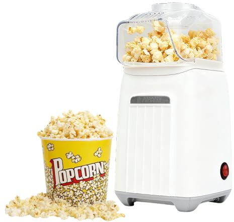 ganovea Hot Air Popcorn Maker - Oil-Free, 2-4Minute Popper, Measuring Cup to Portion Popping Corn Kernels + Melt Butter-for Healthy Snacks & Family Movie Nights(1200W) (White)