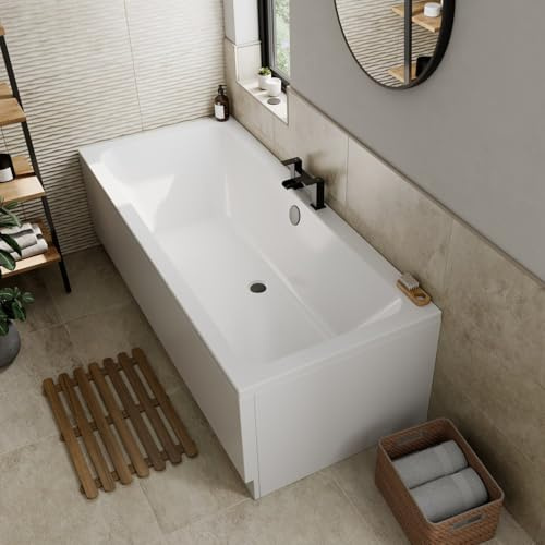 Baystone® 1700 x 750mm Double Ended Square Bath Tub with Side & End Panel White Gloss Acrylic Luxury Straight for Bathroom Alcove Corner Modern