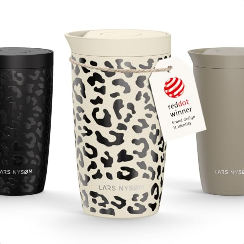 LARS NYSØM Termomugg 350ml - Kaffemugg to go med Quick-Press Lock | Dubbelväggig vakuumisolering - 4h varmt, 8h kallt - Läckagesäker, passar i mugghållare - Hållbart 18/8 rostfritt stål