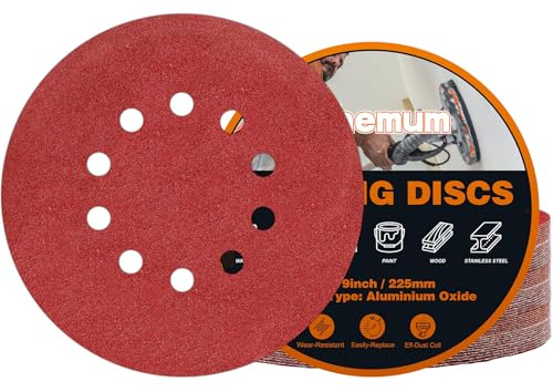 pihemum 30 Pièces Disque Poncage 225 mm Grain 120 Disque Abrasif 225 mm 10 Trous pour Ponceuse Girafe