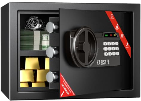 KABISAFE Safe Kassaskåp 25 l | stålsäkerhetsskåp för hemmet | Kombinationslås | nyckel | kodlarmsystem | avtagbar hylla | för smycken, kontanter och A4-dokument | kassaskåp för privata hushåll