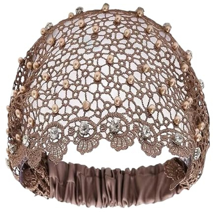 Spetspannband - stjärnklar pärla spets pannband, urholkat hårklipp, bred blommig pärla huvud wrap/elastiska strass med vintage öljetter för dagliga utflykter
