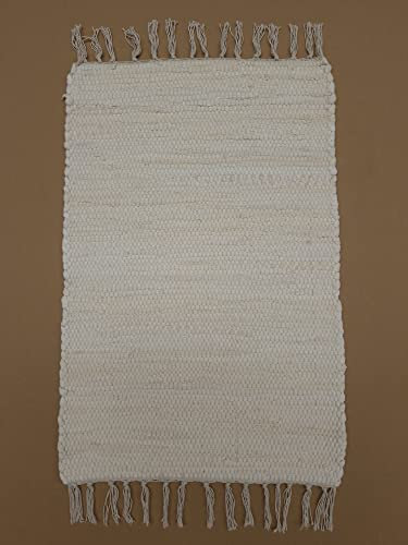 Kottig Fleckerl Handweb Teppich Fleckerlteppich Uni 70x140 Garmisch Flickenteppich Einfarbig (Beige)