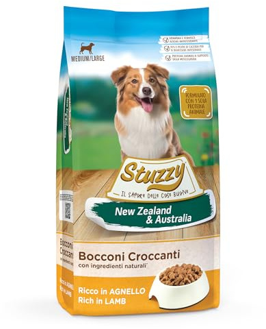 Stuzzy, Cibo Secco per Cani Adulti al Gusto Agnello, Croccantini - Linea New Zealand & Australia Formato Sacco da 12 Kg, packaging may vary