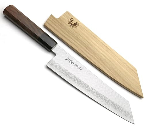 Yoshihiro VG10 46 Layers Hammered Damascus Kiritsuke Japanese Multipurpose Knife Rosewood Handle (8.25 (210mm) & Saya)