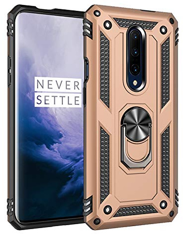 BestST Funda para Oneplus 7 Pro,+ HD Protector Pantalla,con Anillo Soporte, Antigolpes Rígida Robusta Carcasa Resistente al Impacto Militar Duradera Blindada Fuerte de Seguridad,Oro