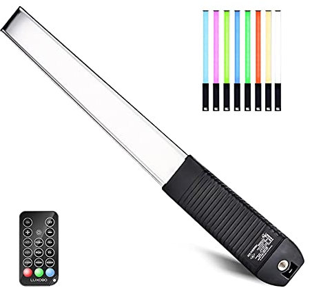 LUXCEO RGB LED Photography Lighting Portable Wand Handheld LED Video Light 1000 Lumens CRI 95+ USB Rechargeable with Remote Control, Carry Bag, Adjustable Color Temperature 3000K-6000K and 36 Colors