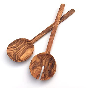 generisch Lot de 2 Couverts à Salade 26 cm en Bois d'olivier et Fait Main