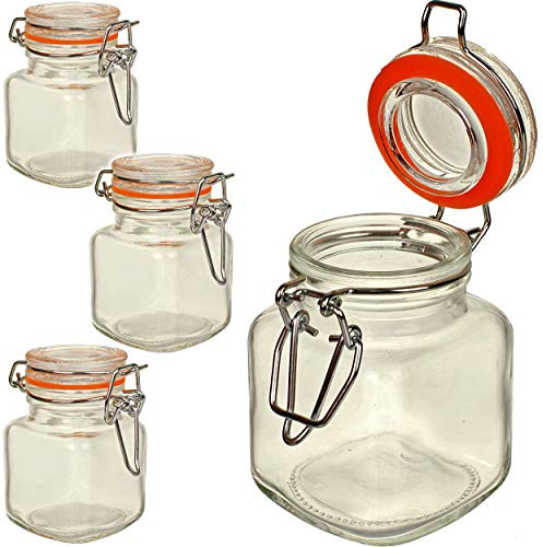 alles-meine.de GmbH 16 TLG. Set kleine Einweckgläser - mit Bügelverschluss - 100 ml / 90 ml - eckig - Vorratsglas/Glasdose/Gewürzglas - Deckel - luftdicht verschließbar/D..