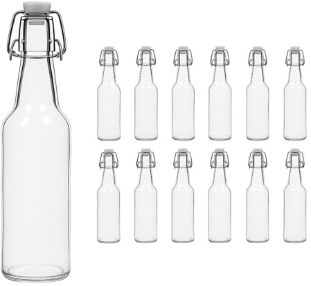 hocz 12x leere Bügelflaschen 500ml zum Befüllen Typ B Weiß - Flaschen mit Bügelverschluss - 12er Bügel Glasflaschen Set für Bier, Saft, Likör, Öl, Saucen - 12 Stück, 500 ml, Weiß, Typ B