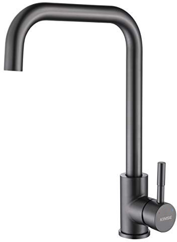 KINSE Rubinetto Lavello Cucina in Acciaio Inox, Miscelatore Monocomando, girevole a 360°, Grigio canna di fucile