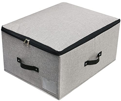 Omygarden Cajas de almacenaje plegables con separador Tablero, mantas, edredones organizador de ropa cubos de almacenaje para dormitorio, armario, 52x40x26cm, gris oscuro