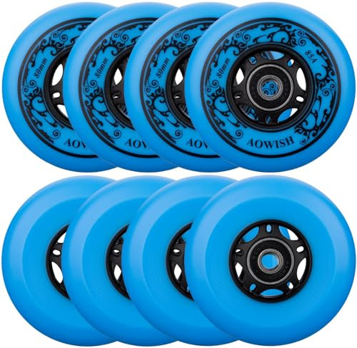 AOWISH 8er-Pack Inline-Skate-Ersatzräder, 85 A, für den Außenbereich, Asphaltformel, Rollerblätter, Räder mit Kugellagern, ABEC-9 und schwimmenden Abstandshaltern (blau, 72 mm)