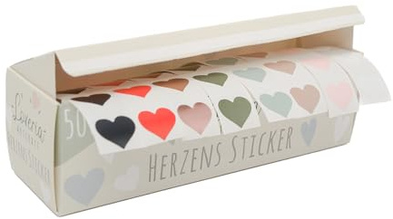 Loveria Sticker Set Herzen | 500 Herzsticker in 8 Farben, 72 Aufkleber pro Farbe | ideal für Hochzeit, Geschenke, DIY, Briefe, Postkarten, Valentinstag | 1,5cm