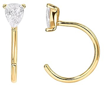 PAVOI 14K Gold Plated 925 Sterling Silver Huggie Half Hoop Earrings | Hypoallergenic Minimalist Tiny Cartilage Earring (Pear, Yellow Gold)