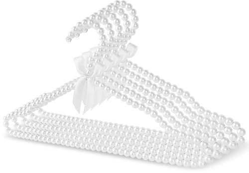 Linkidea - Pack de 5 Perchas con Cuentas de Perlas, Elegante diseño de plástico Antideslizante para Vestidos y Pantalones, Organizador de Armario para Bodas y Ocasiones Especiales (Blanco)