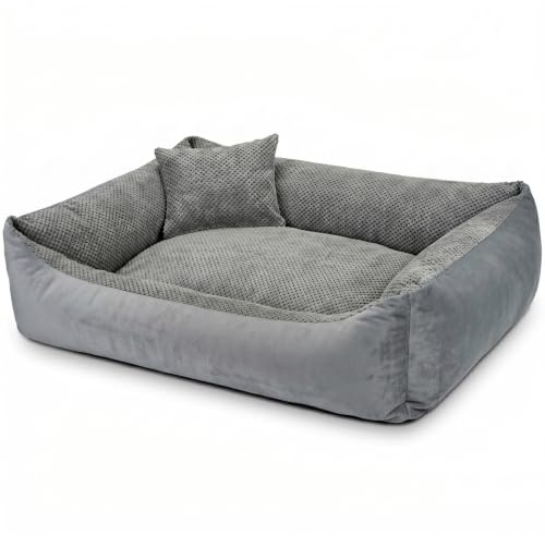 4L Textil TEO Hundebett große Hunde mit Bezug Hundekorb XL Hundekörbchen | 120x100 cm | Dunkelgrau | Mit Reißverschluss | Maschinenwaschbar| Abnehmbarer Bezug
