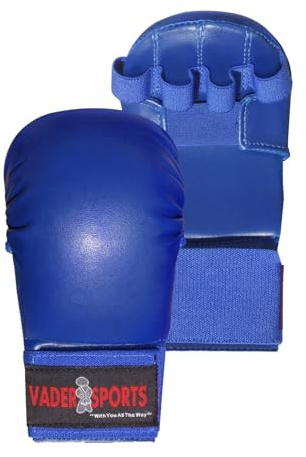 Vader Sports Karate handskar NO THUMB halvkontakt/full kontakt karate träning handsäkerhet vantar barn och vuxna (Medium/barn 10 år - ungdom, blå)