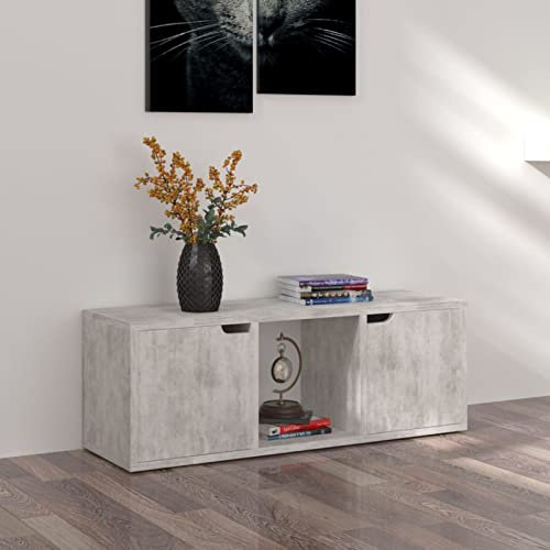 Chusui TV-Schrank, Fernsehtisch, Tv Lowboard, Fernsehschrank, Tv Bank, Tv Table, Tv Kommode, Beton-Optik 88,5x27,5x30,5 cm Spanplatte