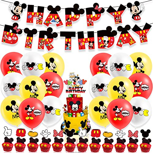 Mouse Birthday Party Supplies, Mouse Decorations include Banner, Cake Toppers, Balloons for Baby Shower Birthday Party Supplies