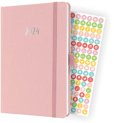 SIGEL J4405 Wochenkalender Jolie 2024, ca. A5, rosa, Hardcover mit Textileinband, Gummiband, Stiftschlaufe, Einstecktasche, 174 Seiten, aus nachhaltigem Papier, Terminplaner
