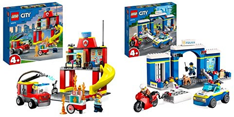 LEGO 60375 City Feuerwehr Feuerwehrstation und Löschauto & 60370 City Ausbruch aus der Polizeistation Spielset