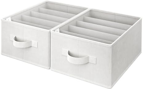 GRANNY SAYS Organizadores de Armarios, Pack de 2 Cajas Organizadoras Armarios, Organizador Armario Ropa, Organizador Camisetas, Organizador de Ropa Para Armario, Organizador Pantalones Armario Blanco