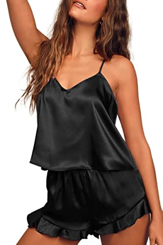 Ekouaer Satin Pajama Set for Women Silk Pjs Sets Camisole Top and Shorts