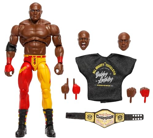 Mattel WWE Ultimate Edition-Actionfigur und Zubehörteile, Set mit ca. 15 cm großer Bobby Lashley-Sammelfigur, austauschbaren Köpfen und Händen, Einzugskleidung und 30 Bewegungspunkten HWP52