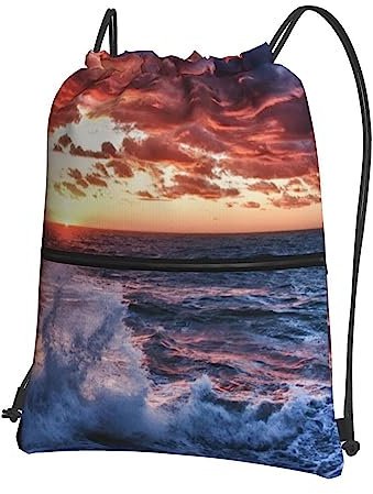Fresh garden rose printing Drawstring Backpack Bag for women men, Fashion String Bag, Sport Gym Sackpack, Sea Spray and Sunrise, One Size