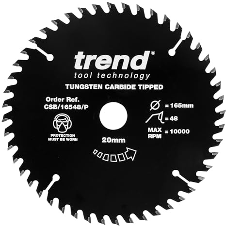 Trend Wood PTFE Circular Saw Blade, 165mm Diameter, 20mm Bore, 48 Teeth, TCT, 2.2mm Kerf, CSB/16548/P | Precision PTFE-Coated TCT Blade For Clean Wood Cutting, 165mm x 20mm Bore With 2.2mm Kerf, CSB/16548/P