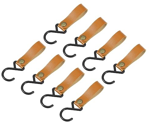 sourcing map S-Haken aus Leder, 8 Stück, Camping-Haken, Mehrzweck-S-förmige Kleiderbügel für Picknicks, Hängetöpfe, Pfannen, Utensilien, hellbraun