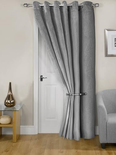 Emma Barclay Midnight - Embossed Velvet Woven Thermal Eyelet Door Curtain (Silver, Width 66 x 84Drop (168x213cm))