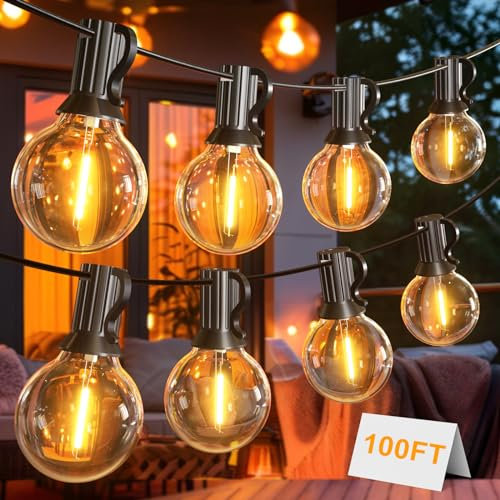 Toipwen Guirnalda Luces Exterior, 30M Luces Exterior con 50+2 G40 LED Bombillas Inastillable, Impermeable IP45 Girnalda Luces Exteriores para Jardines, Terrazas, Boda, Fiesta