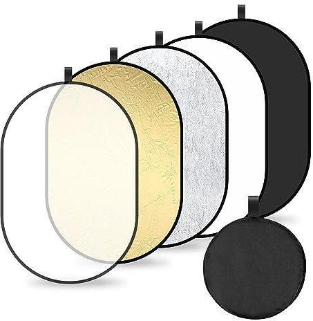 5 in 1 Light Reflector Portable Oval Photography Diffuser Collapsible for Photo Studio Portrait Product Indoor Outdoor Shooting 60 * 90cm (Translucent/Silver/Gold/White/Black)