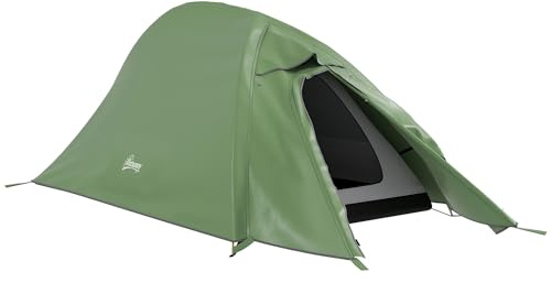 Outsunny Tente de camping pour 1 à 2 personnes, tente de randonnée double couche avec pluie imperméable de 2000 mm et sac de transport, légère pour la pêche, les voyages, la randonnée, le sport, le