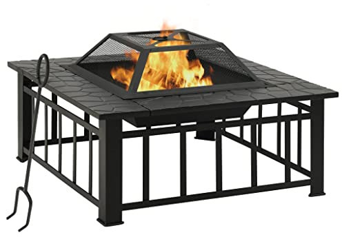 Home Outdoor OthersGarden Feuerstelle mit Schürhaken 81x81x47cm XXL Stahl
