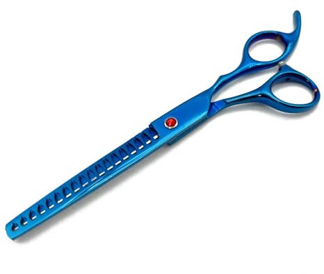 Floraslee Fellschere Hunde-Schere， Hundehaarschere Fell ausdünnen Effilierschere ， Zahnung Doppelseitig 2-Seitig - Profi Fell Haarschere für Tiere 21 cm (Blau)
