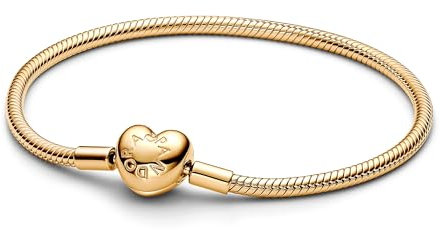 PANDORA Moments Schlangen-Gliederarmband mit Herz-Verschluss aus Sterling Silber mit vergoldeter Metalllegierung, Kompatibel Moments, Größe:21, 563050C00-21