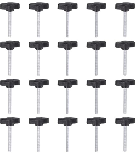 QUARKZMAN 20 Stück Rändelschrauben mit T Flügelknöpfe M5 x 40mm Kunststoff T-Kopf Gewindebolzen Klemmschraube Flügelschraube Haltegriffe 27mm Klemmknopf Daumenschrauben für Maschine, Schwarz