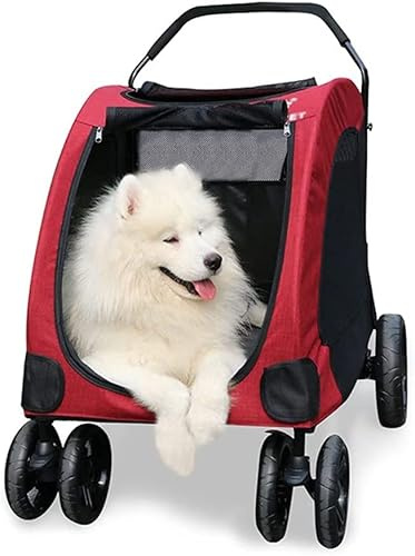 Haustier-Buggy, Hundebuggys für große Hunde, hochwertiger, robuster Hunde-/Katzen-/Haustier-Buggy, Reisewagen, Haustier-Buggy mit übergroßen Rädern innen (blau) (rot)