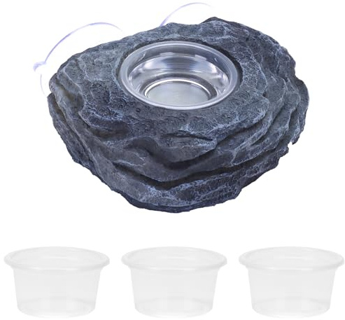 AIICIOO Single Reptile Feeder Ledge Gecko Rock Shape Drinking Bowl Terrarium Zubehör Dekor Eidechse Lebensmittel Halter Wasser Schüssel für Schildkröte Chamäleon Schlange Bartagame mit 4 PCS Bowl