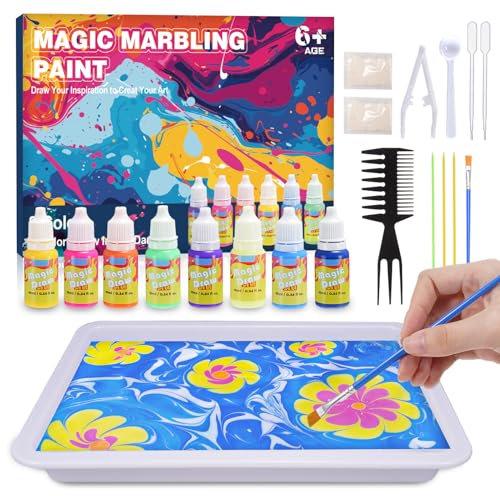 Hapikids Glow Water Marbling Paint for Kids, Arts and Crafts for Kids Age 6-12 Toys for 7-12 Year Old Girls Gift for 9 10 11 Year Olds Girls Boys Crafts for Kid Age 7-12 Birthday Gift Ideas