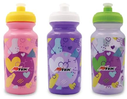MVTEK Girl's Water Bottle, 380 ml, Plastic, Reusable, Round, Slim Neck Bottle, Ideal for Cycling, Hiking, Walking, Training, Basketball Games, Gifts