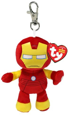 TY Clips - Collection Marvel - Bague Porte-clés en Peluche, Iron Man, Tous Vos héros préférés à emporter avec Vous, idée Cadeau pour Grands et Petits - 10 cm - T34007