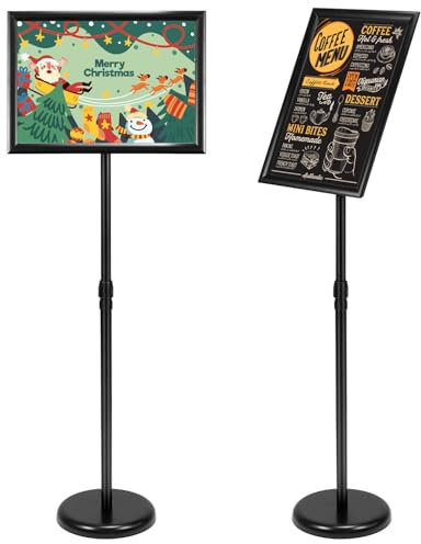 QWORK® A3 Plakatständer, Verstellbarer Präsentationsständer, Infoständer mit Gusseisensockel, für Plakate, Menüs, Anzeigen, Verkäufe, Hinweise (Schwarz)